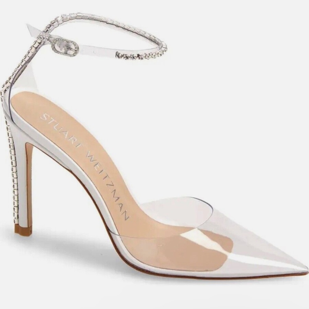 🌹STUART WEITZMAN🌹 Glam 100 Embellished Trim Transparent Pumps Size: 6B